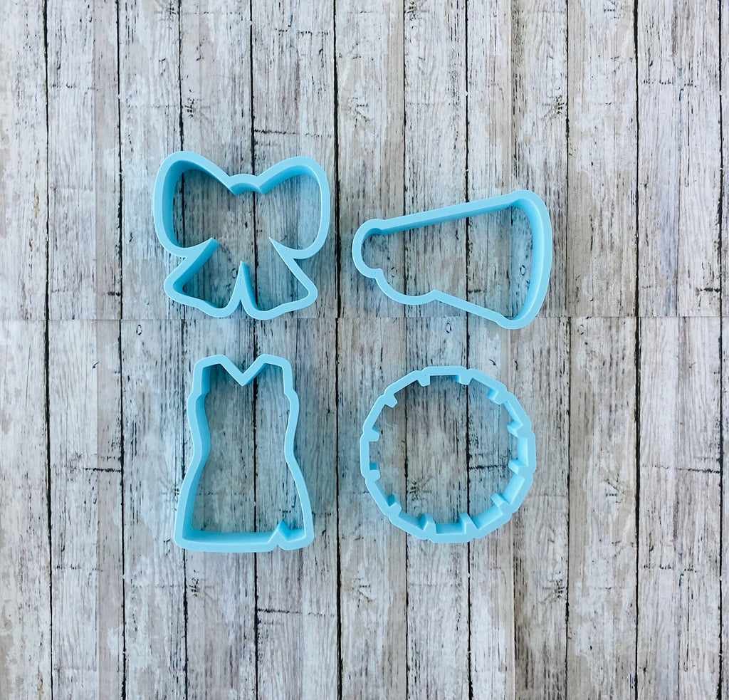 Cheerleading Cookie Cutter, football cutter, cheer uniform cutter, sports cutter, Pom Pom cutter, megaphone cutter, bow cutter