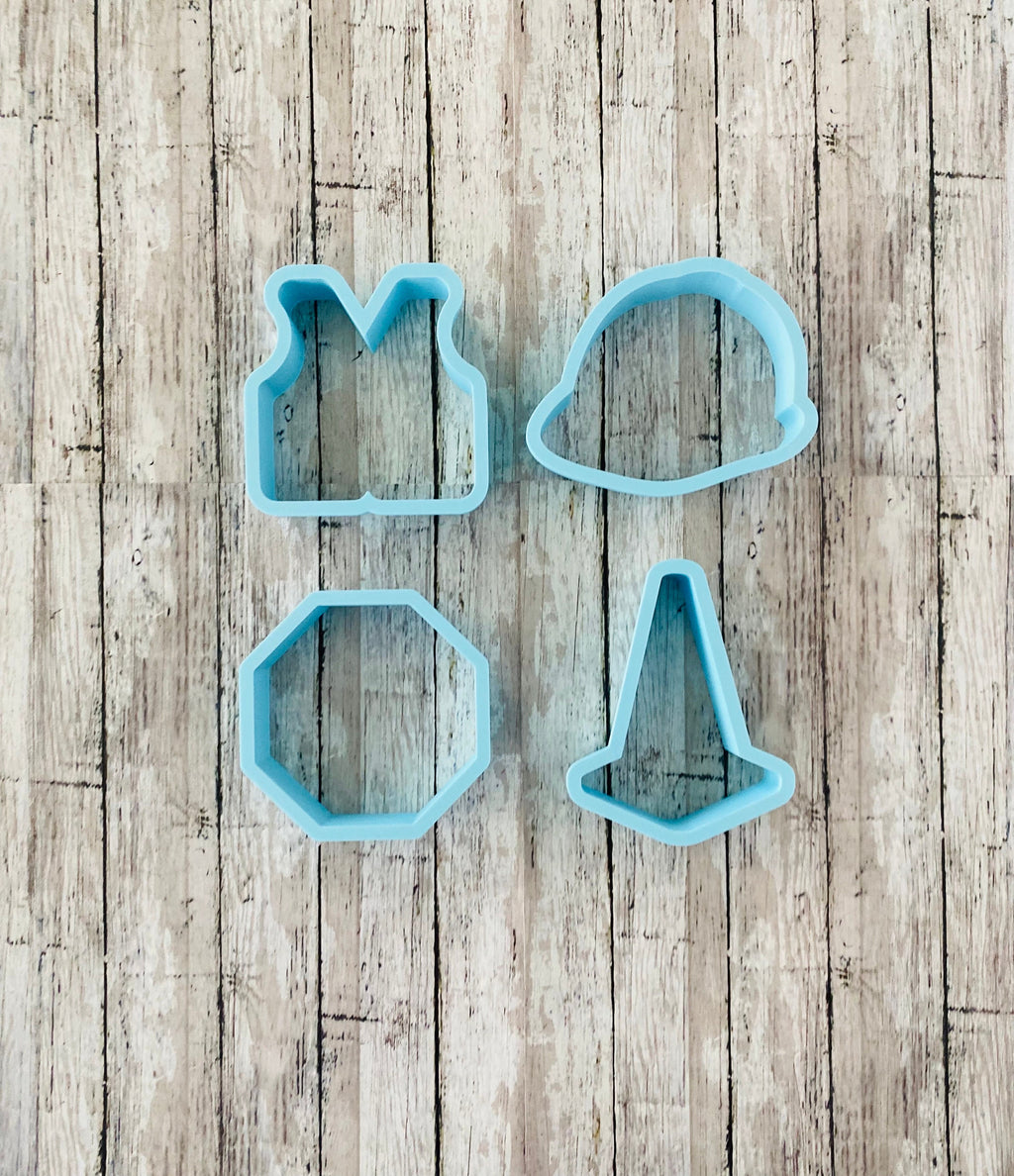Construction Cookie Cutter, boy cutter, birthday cutter, hard hat cutter, stop sign cutter, cone cutter, vest cutter