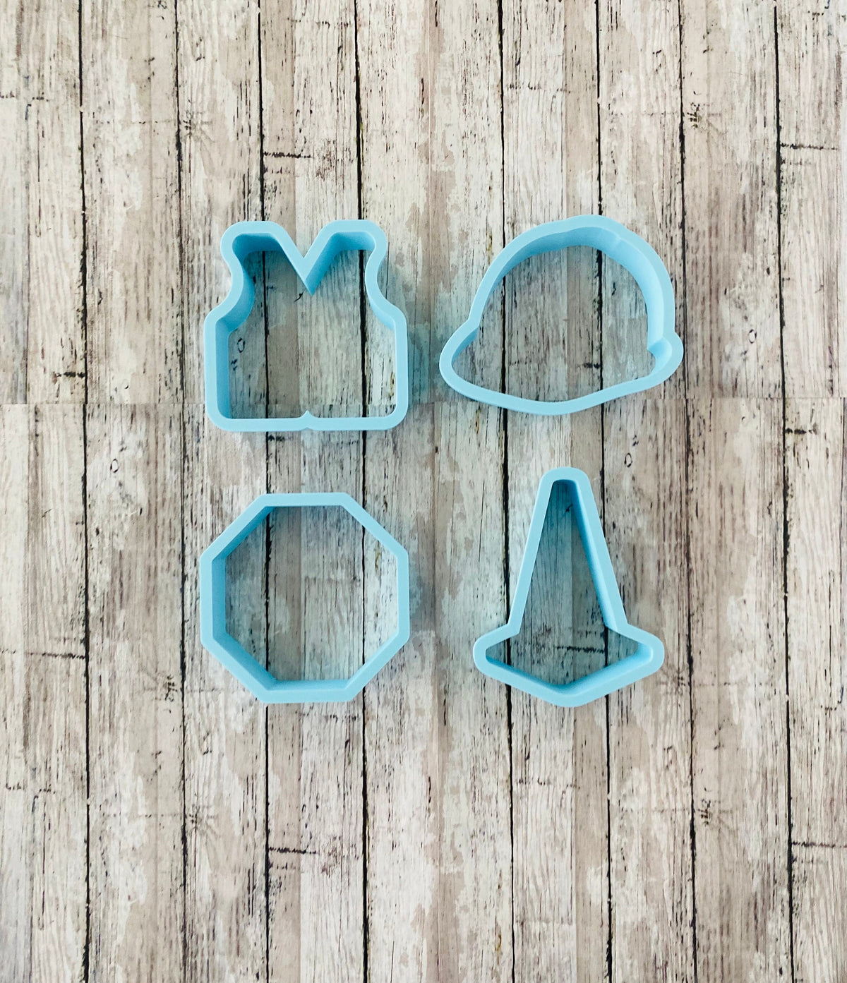 Construction Cookie Cutter, boy cutter, birthday cutter, hard hat cutter, stop sign cutter, cone cutter, vest cutter