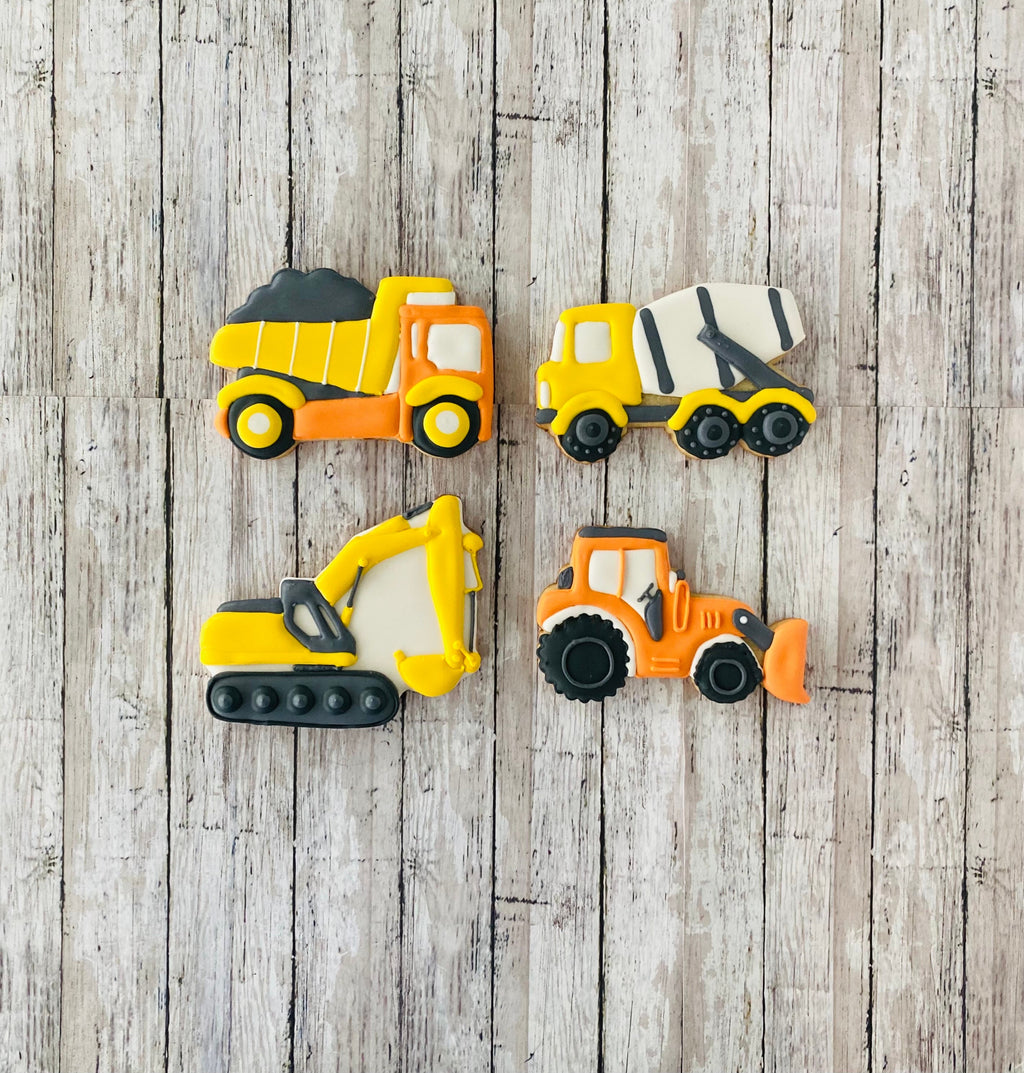 Construction Trucks Cookie Cutter, boy cutter, birthday cutter, bulldozer cutter, cement truck cutter, dump truck cutter, excavator cutter