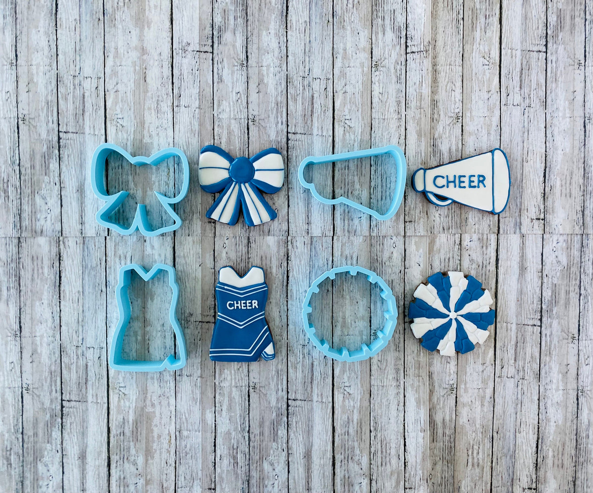 Cheerleading Cookie Cutter, football cutter, cheer uniform cutter, sports cutter, Pom Pom cutter, megaphone cutter, bow cutter