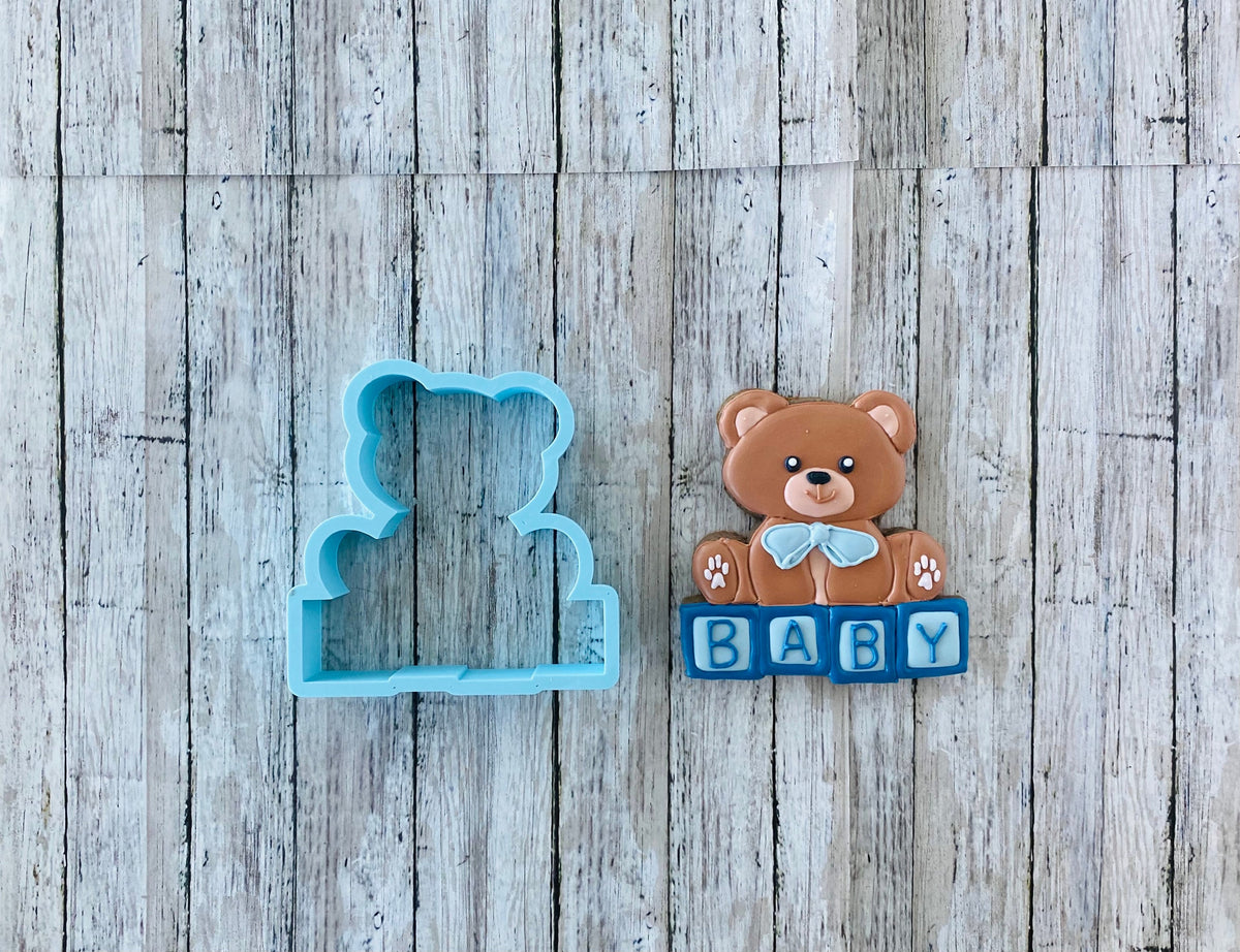 Teddy Bear with Blocks Cookie Cutter, bear cutter, baby cutter, animal cutter, baby shower cutter, teddy bear cutter, block cutter