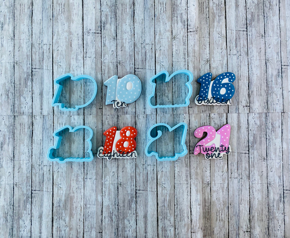 Teens Numbers Cookie cutters, birthday cutters, counting cutters, 10 cutter, 16 cutter, 18 cutter, 21 cutter