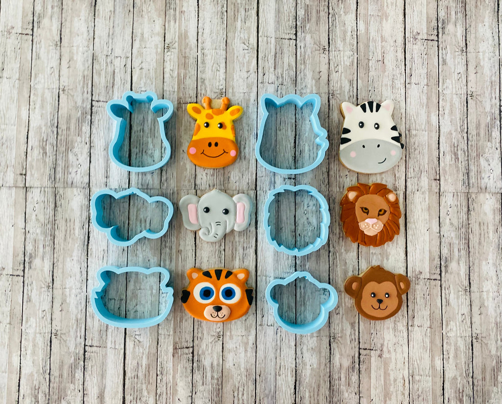 Zoo Animal Head Cookie Cutter, zebra cutter, tiger cutter, elephant cutter, giraffe cutter, lion cutter, monkey cutter