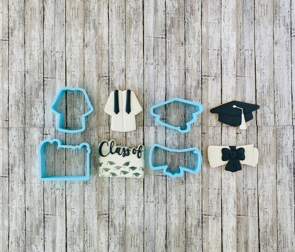 Graduation Cookie Cutters, graduation hat Cutter, graduation gown Cutter, graduation plaque Cutter, Party Cutter, diploma cutter