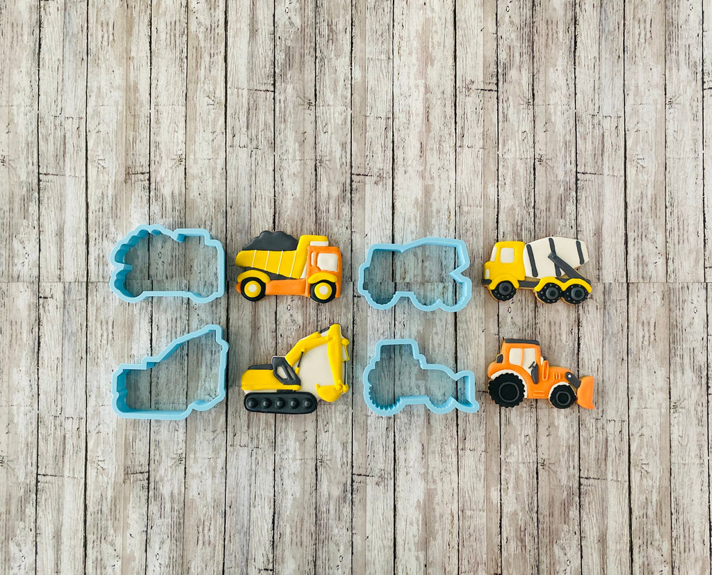 Construction Trucks Cookie Cutter, boy cutter, birthday cutter, bulldozer cutter, cement truck cutter, dump truck cutter, excavator cutter