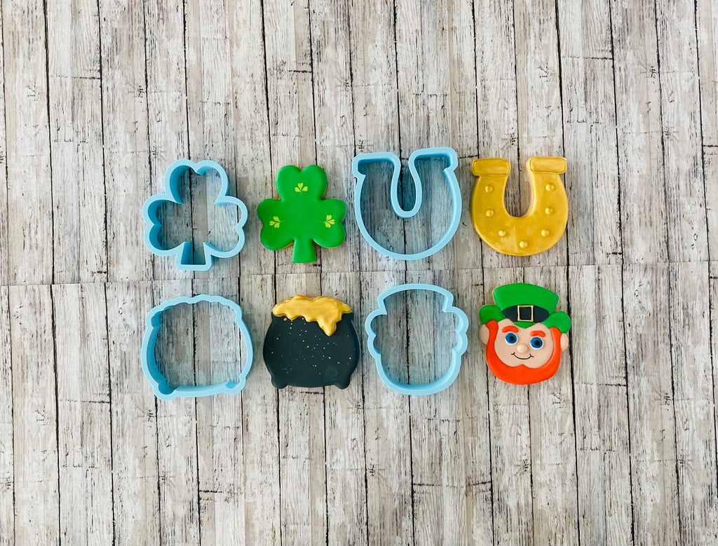St. Patrick's Day Cookie cutters, pot of gold cutter, shamrock cutter, leprechaun cutter, horse shoe cutter, clover cutter