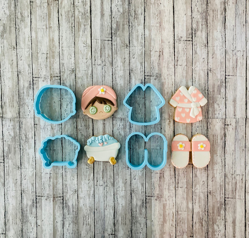 Spa Cookie Cutters, Mother's Day cutter, robe cutter, slippers cutter, bath tub cutter, girl cutter, mom cutter