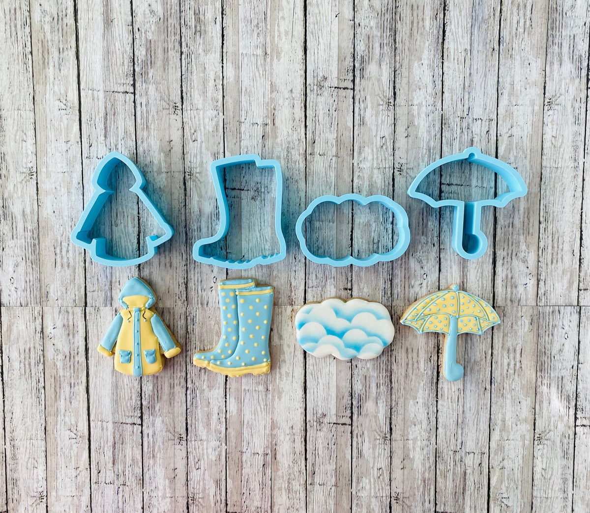 Rainy Day Cookie Cutters, girl cutter, raincoat cutter, nature cutter, rain boots cutter, cloud cutter, umbrella cutter