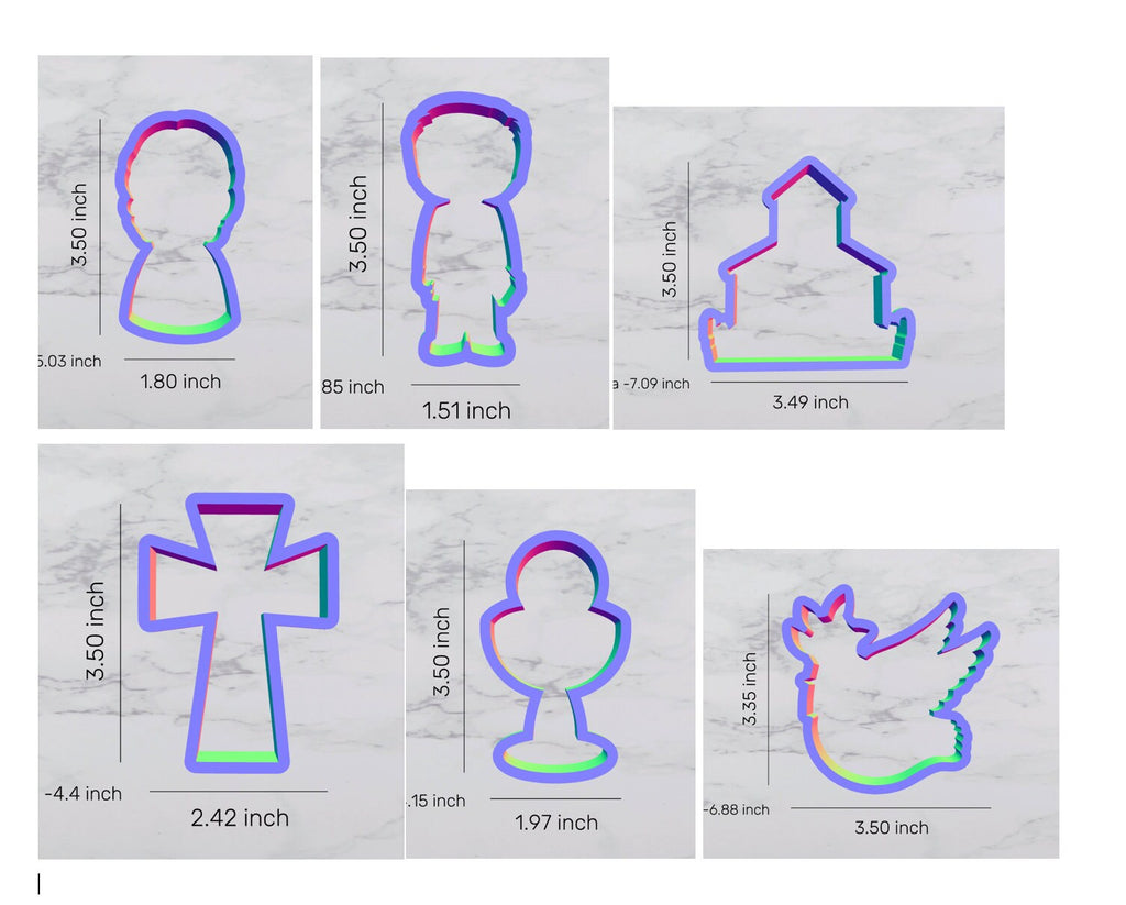 First Communion Cookie Cutter Set,  girl cutter, boy cutter, church cutter, cross cutter, dove cutter, chalice cutter, catholic cutter