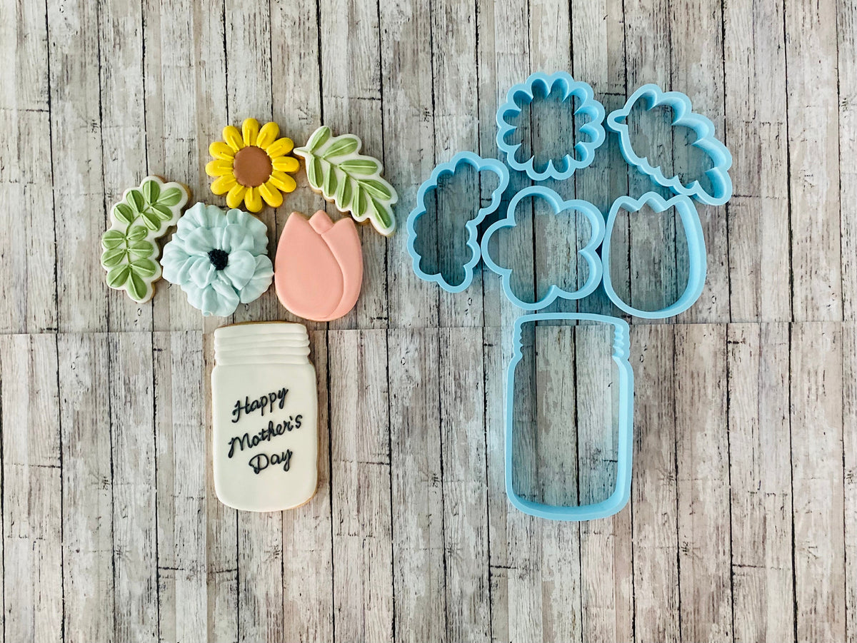 Mother's Day Flowers Cookie Cutter, Flower Cutter, Floral Cutter, leaves  Cutter, mason jar cutter