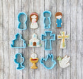 First Communion Cookie Cutter Set,  girl cutter, boy cutter, church cutter, cross cutter, dove cutter, chalice cutter, catholic cutter