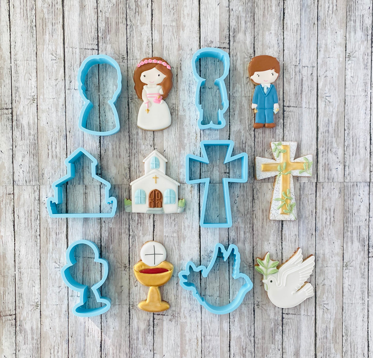First Communion Cookie Cutter Set,  girl cutter, boy cutter, church cutter, cross cutter, dove cutter, chalice cutter, catholic cutter