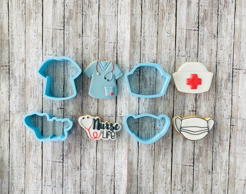 Nurse Cookie Cutter Set, scrub cutter, nurse hat cutter, mask cutter, doctor cutter