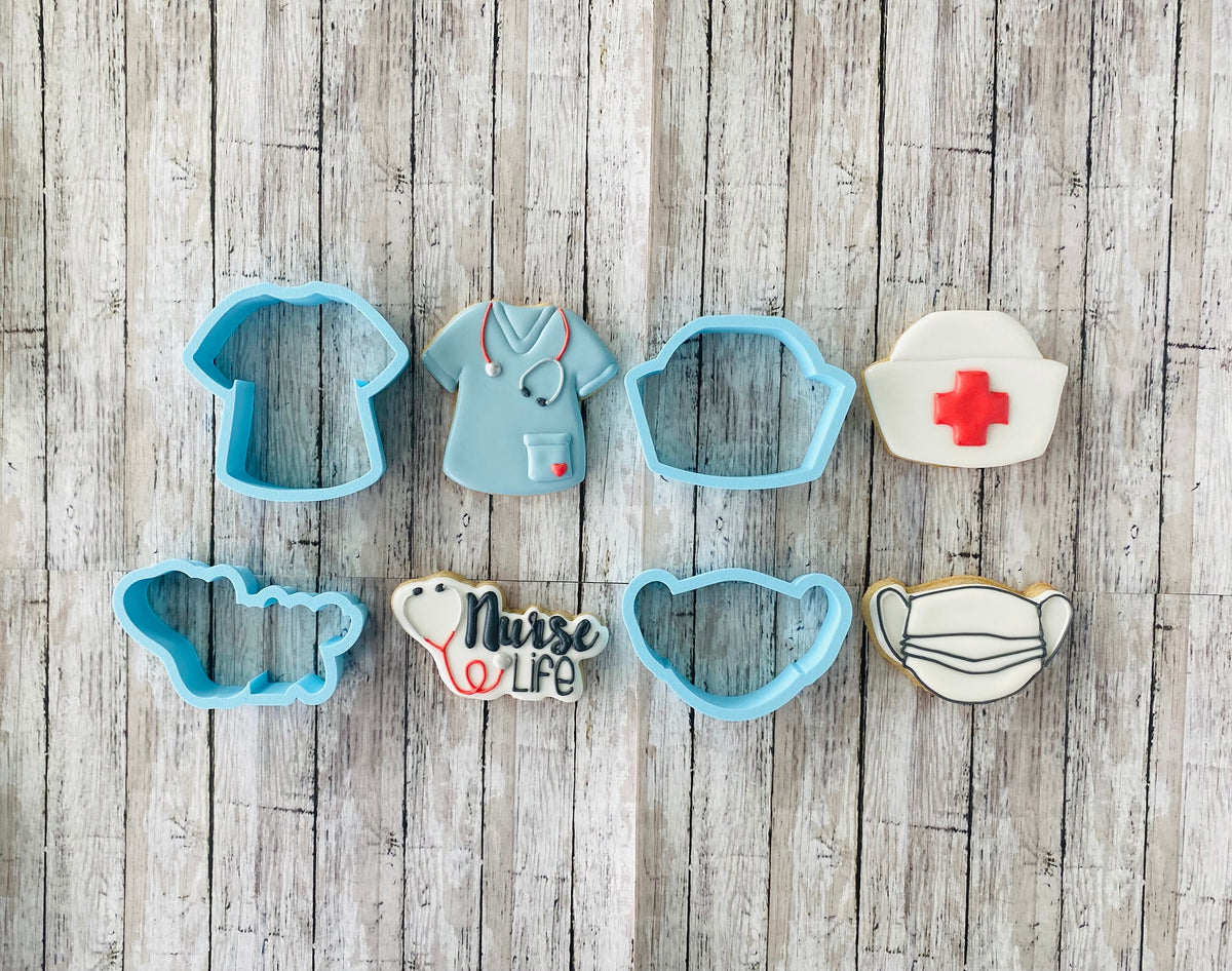 Nurse Cookie Cutter Set, scrub cutter, nurse hat cutter, mask cutter, doctor cutter