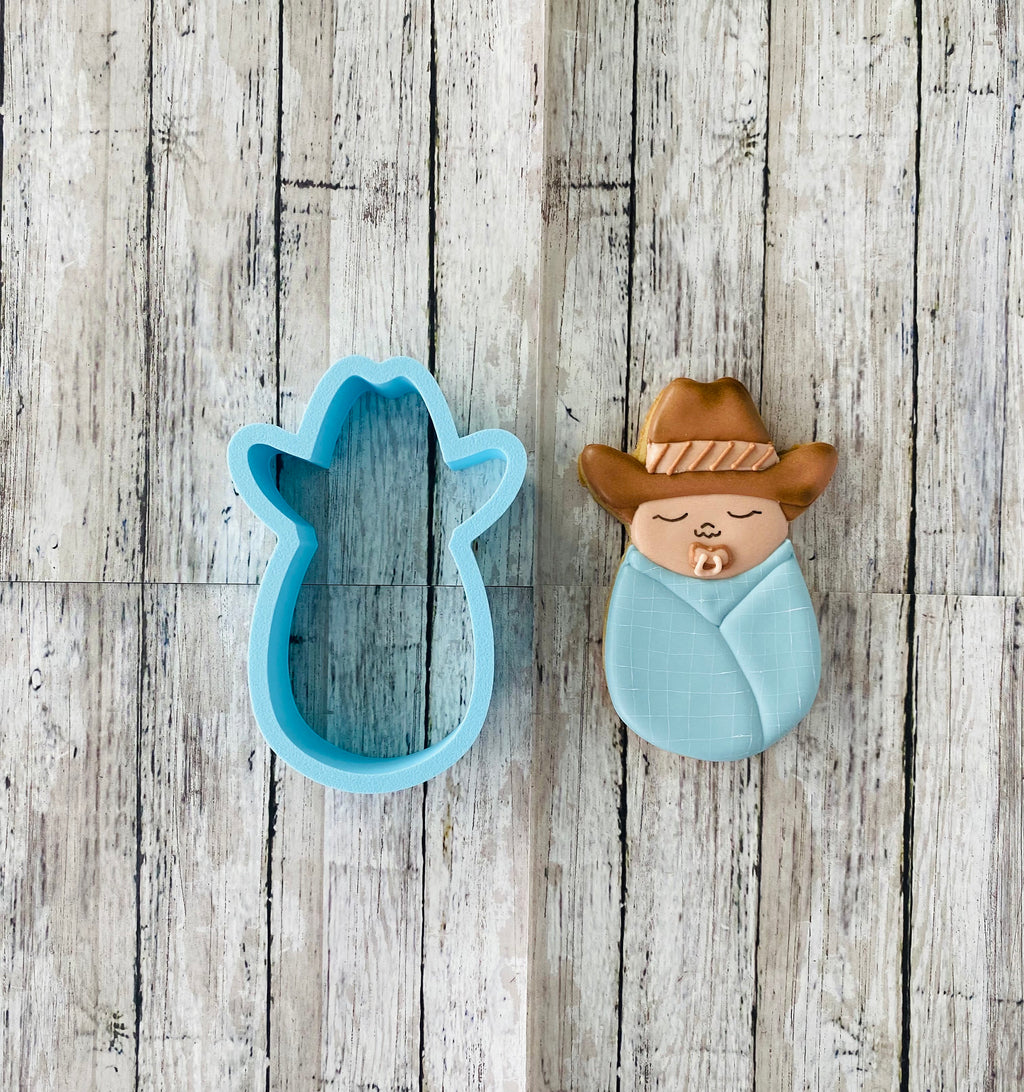 Cowboy Baby Cookie Cutter, baby cutter, swaddled baby cutter, sleeping baby cutter, baby shower cutter