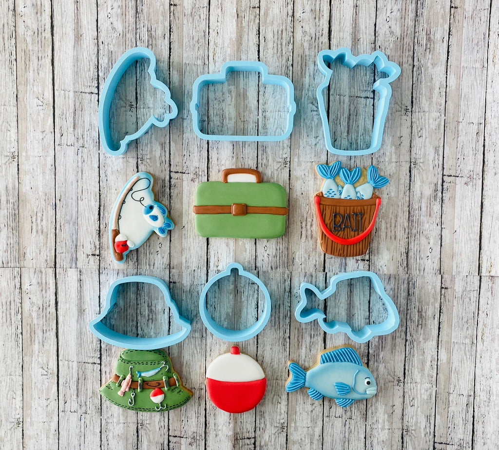 Fishing Cookie Cutter Set, fishing hat cutter, fishing rod Cutter, fishing pole Cutter, tackle box cutter, fish cutter