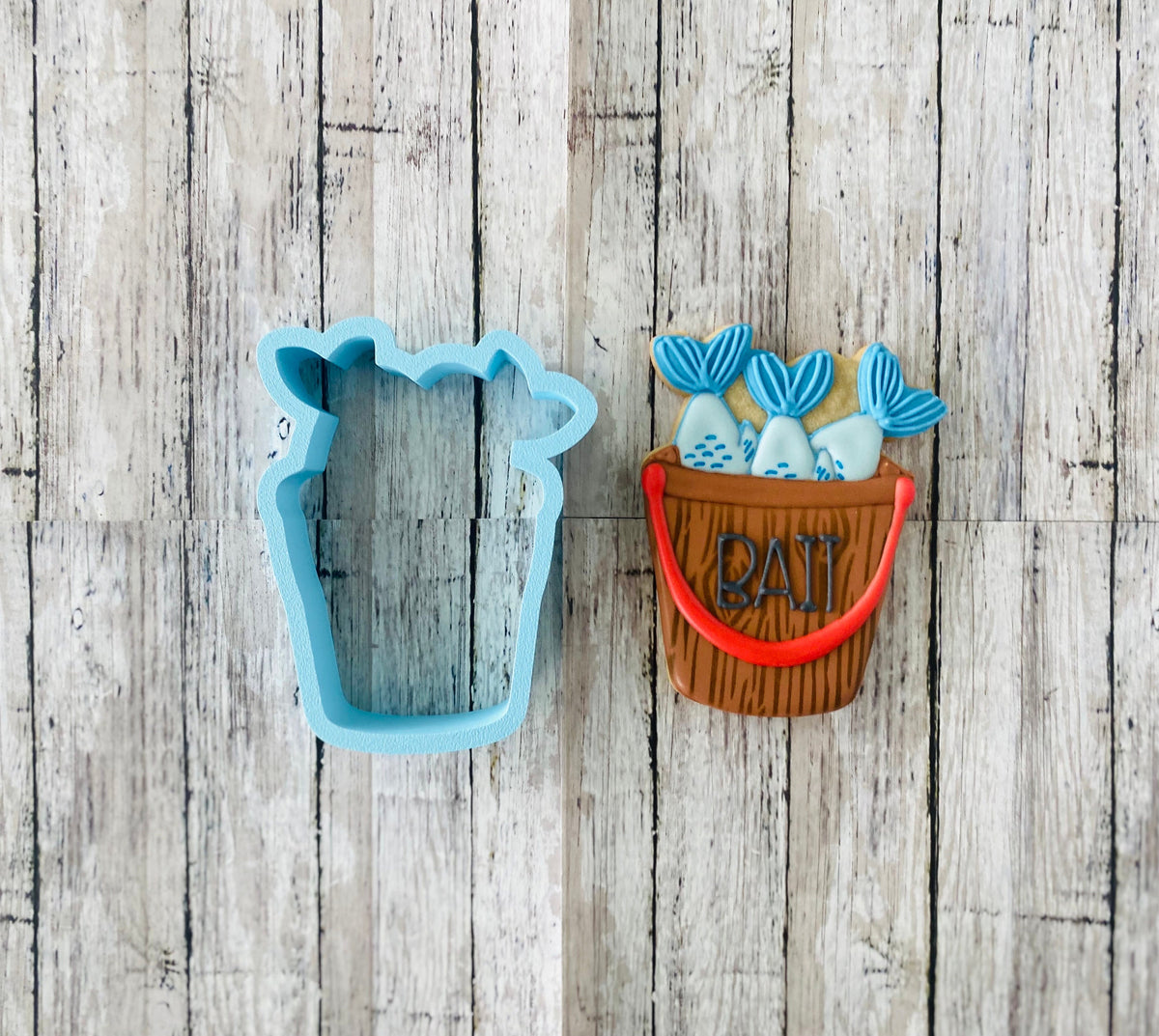 Bucket of Fish Cookie Cutter, dad cutter, fishing cutter, Father's Day cutter, bait bucket cutter