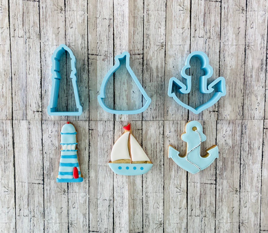 Sailing Cookie Cutter Set, Sail boat cutter, light house cutter, anchor cutter, ocean cutter, sea cutter, boat cutter