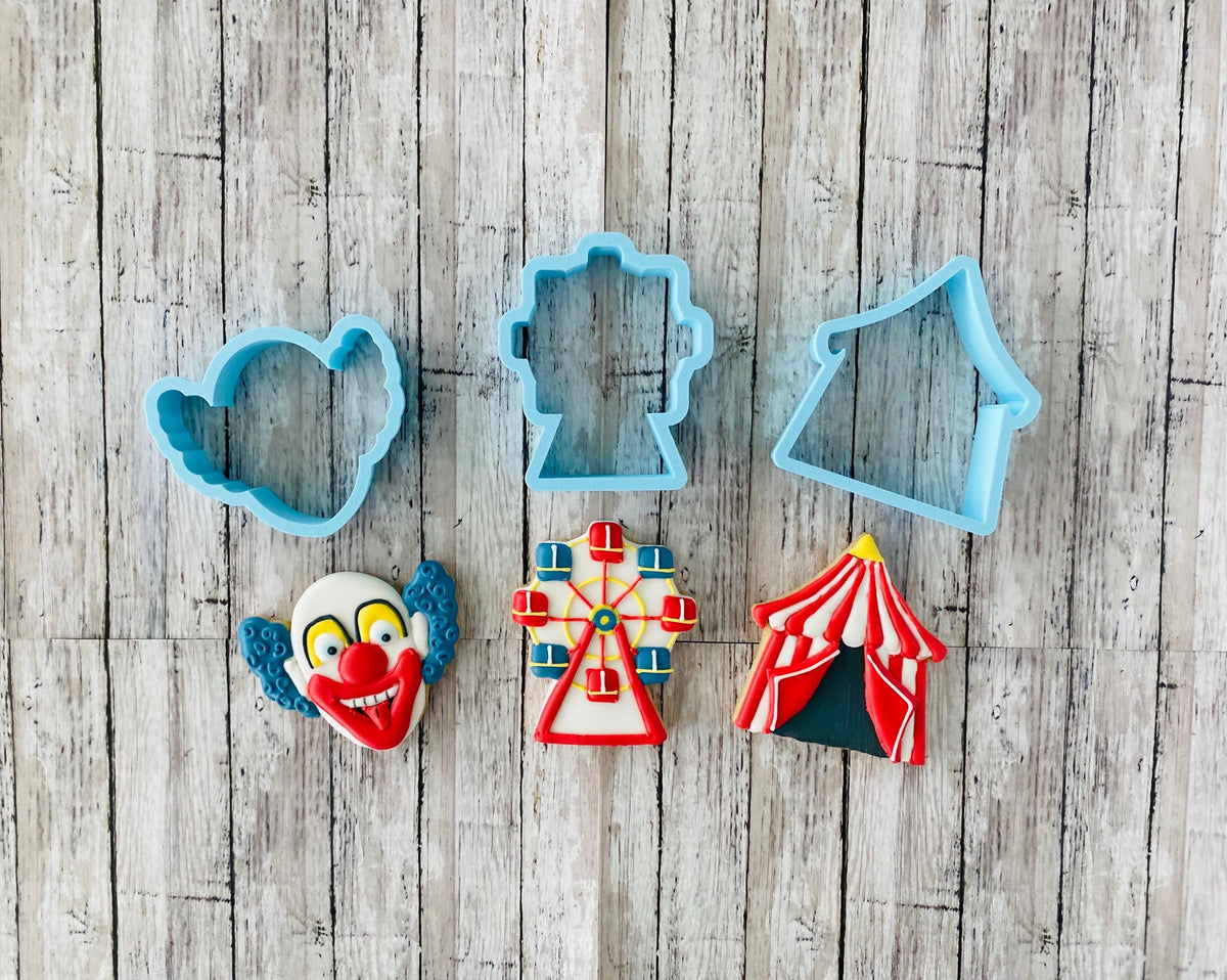 Carnival Cookie Cutter Set, clown Cutter, tent Cutter, Ferris wheel Cutter
