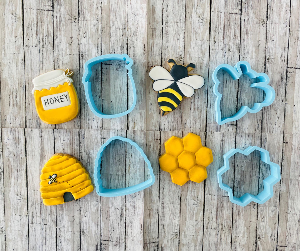 Bee & Honey Cookie Cutter Set, bee cutter, honey jar cutter, homey comb cutter, bee hive cutter, insect cutter, honey cutter