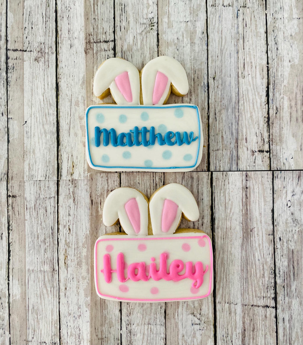 Bunny Ears Name Plate Cookie Cutter, bunny plaque cutter, Easter cutter, animal cutter, rabbit cutter, holiday cutter