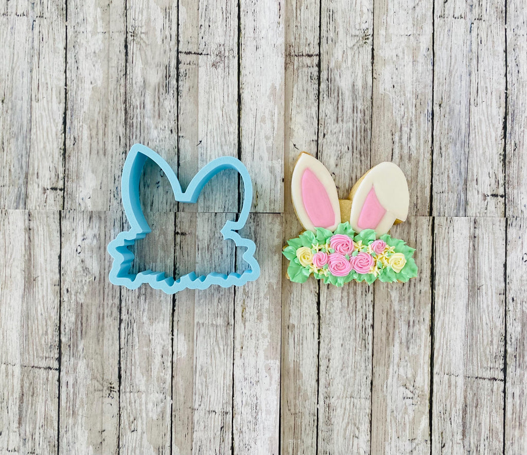 Floral Bunny Ears Cookie Cutter, bunny plaque cutter, Easter cutter, animal cutter, rabbit cutter, holiday cutter