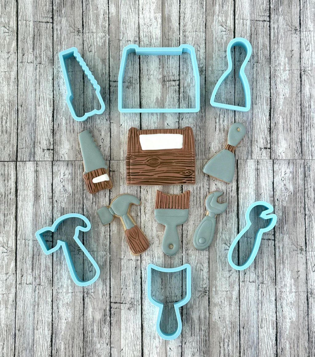 Toll Box Cookie Cutter Set, hammer cutter, ratchet cutter,  paint brush cutter, saw cutter, scraper cutter, Father's Day cutter