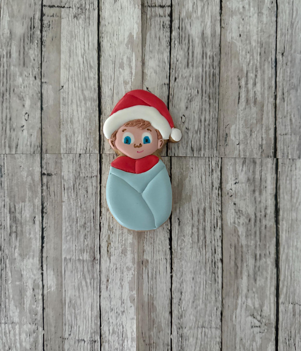 Santa Baby Cookie Cutter, baby shower cutter, swaddled baby cutter, Christmas cutter