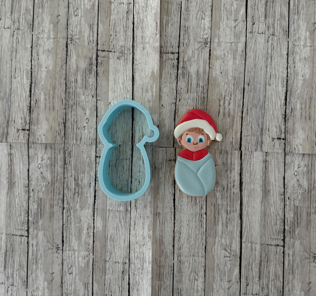 Santa Baby Cookie Cutter, baby shower cutter, swaddled baby cutter, Christmas cutter