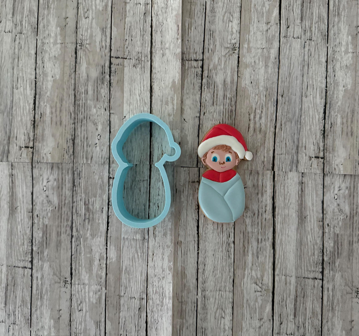 Santa Baby Cookie Cutter, baby shower cutter, swaddled baby cutter, Christmas cutter