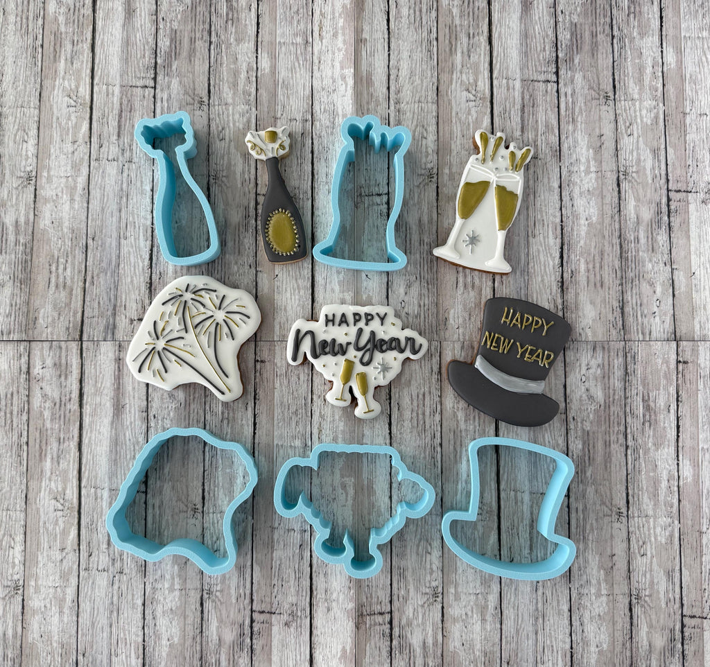New Years Cookie Cutter Set, party cutter, champagne cutter, firework cutter, hat cutter