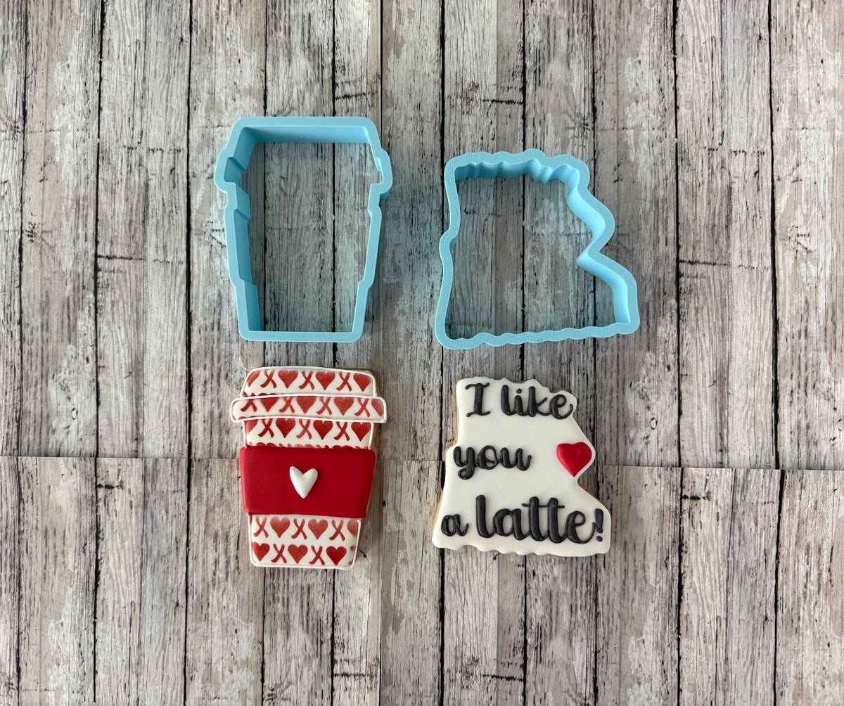 Coffee & Latte Set Cookie Cutter, valentines cutter, I love you a latte cutter, love cutter