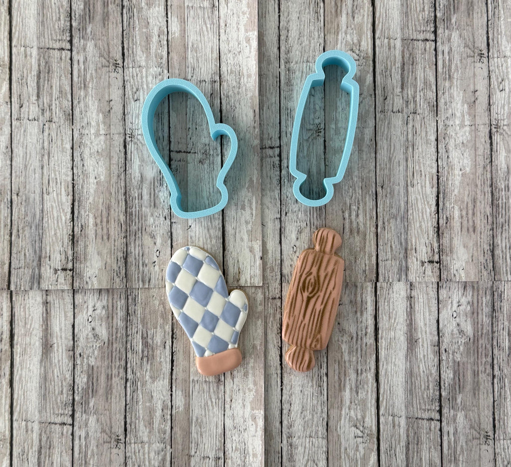 Oven Mit & Rolling Pin Cookie Cutter Set, mit cutter, rolling pin cutter, baking cutter,